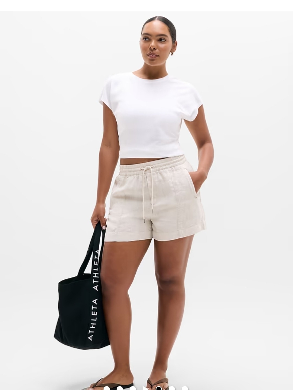 White House Black Market Light Beige Linen Drawstring Shorts